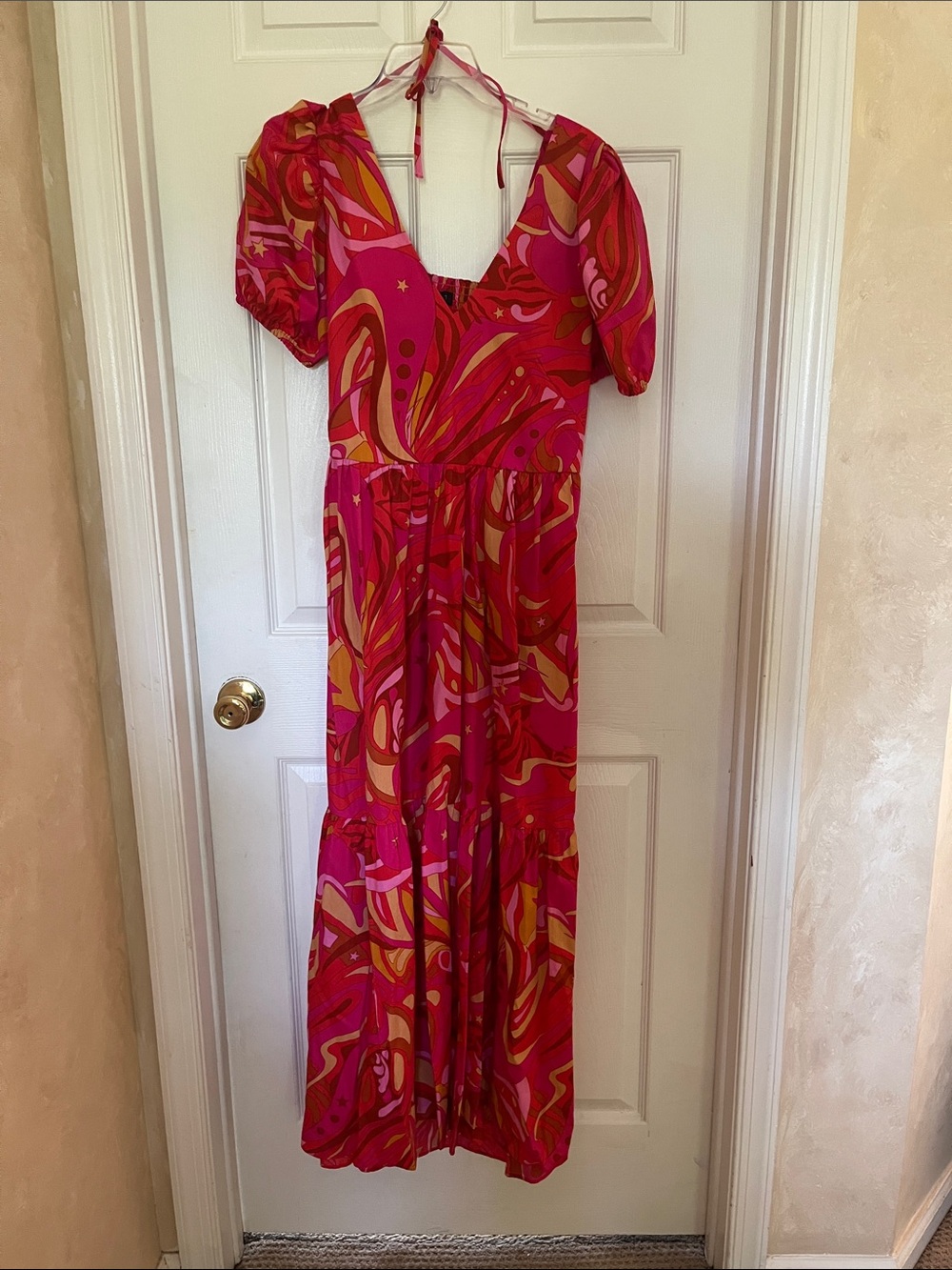 1State Women's Pink & Red Swirl Maxi Dress - size medium